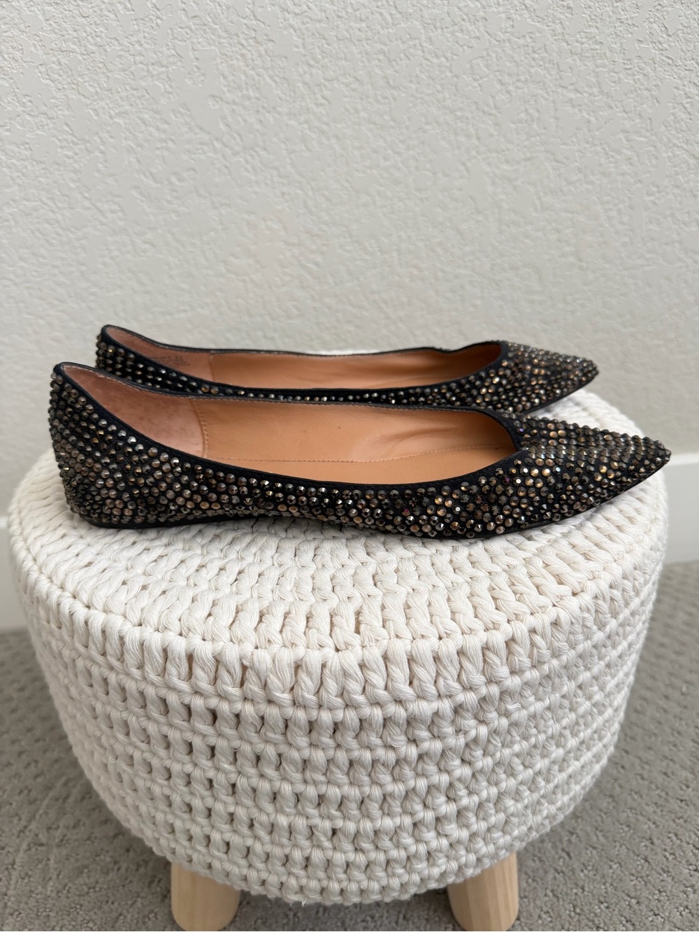Steve Madden Crystal-Embellished Black Pointed Toe Flats